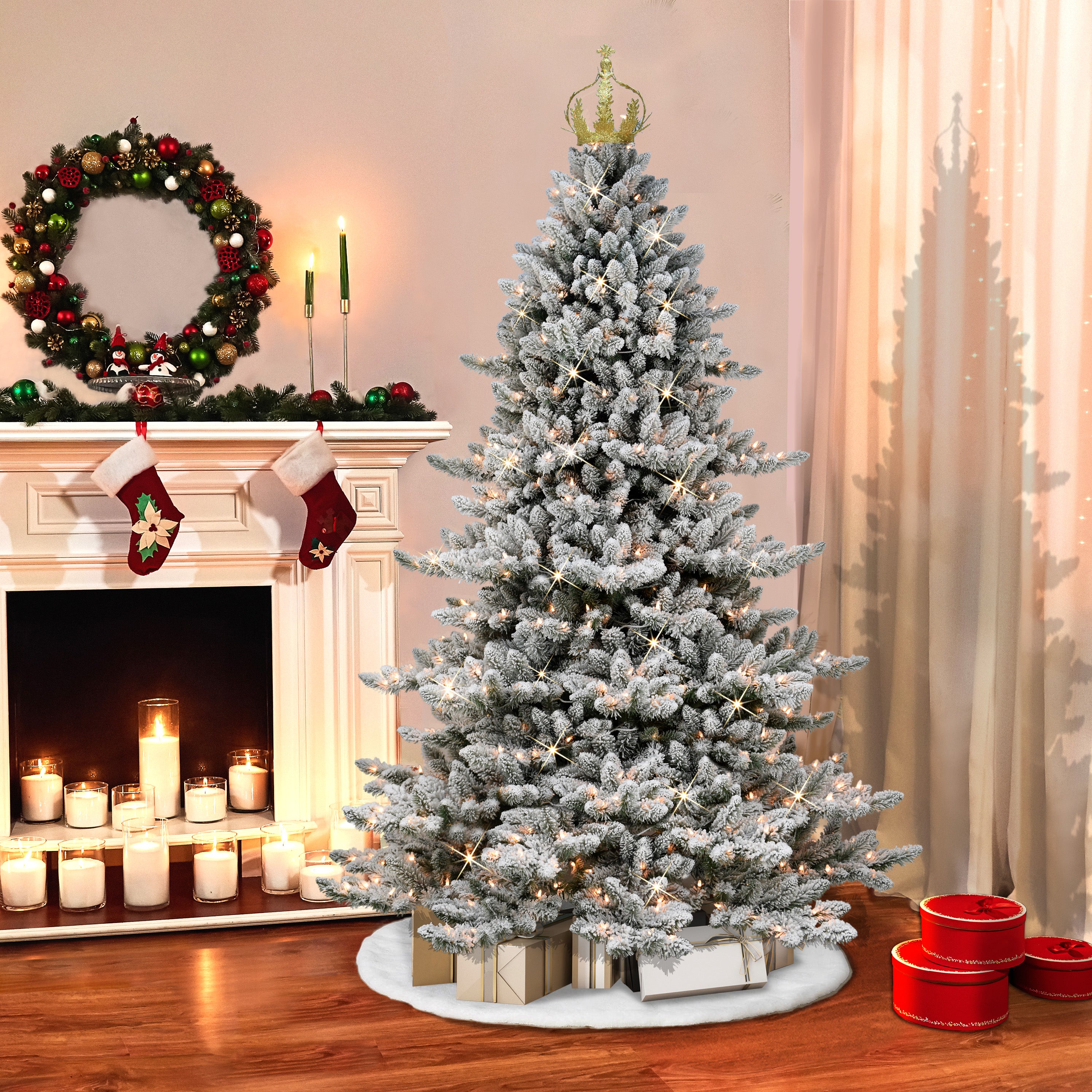 7.5ft Pre-lit Flocked Royal Majestic Spruce Christmas Tree